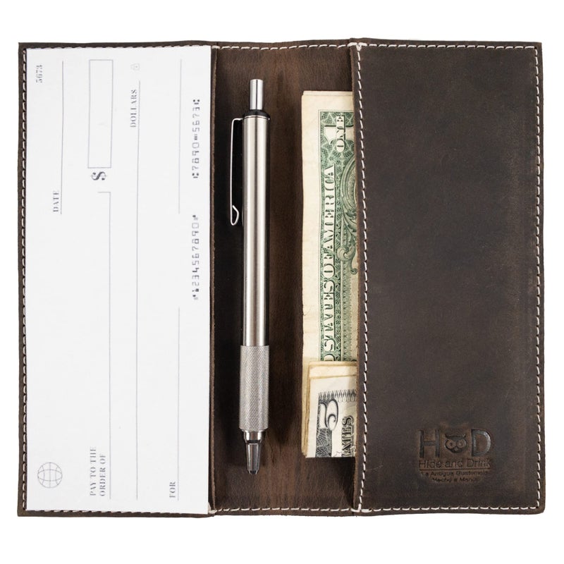 Hide & Drink, Checkbook Cover, Minimalist Organizer for Personal or Business Finances, Bill Holder, Full Grain Leather, Handmade, Bourbon Brown - Image 5